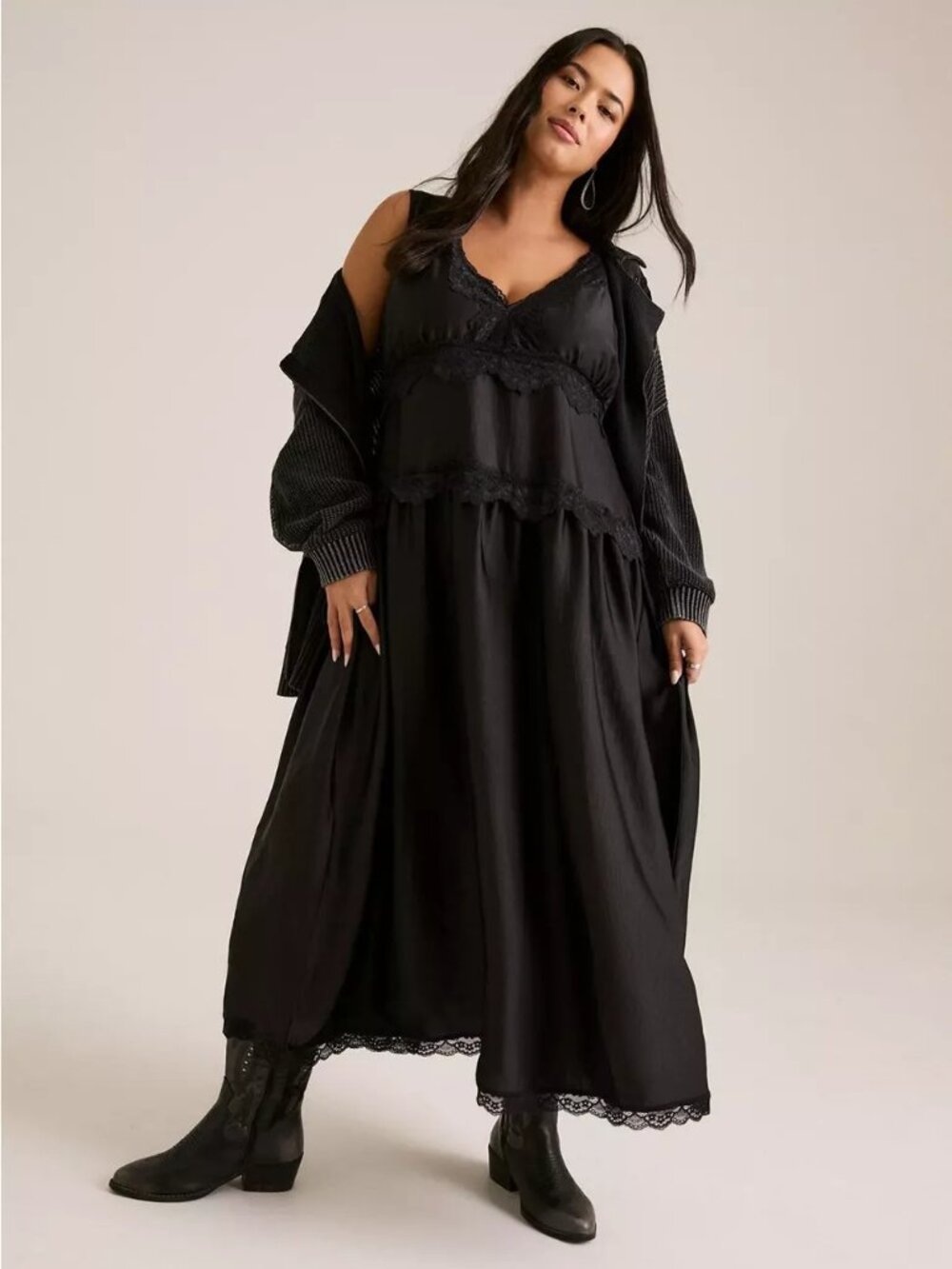 Festi Lace Trim Maxi Dress black SO ELEGANT! 1X 2x 3x 4x - Picture 2 of 4